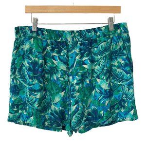 Caribbean Joe Womens Size XL Tropical Print Shorts Rayon Green Blue Summer Beach